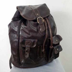 Vintage 90s Big Backpack Chocolate Brown Soft Leather Drawstring